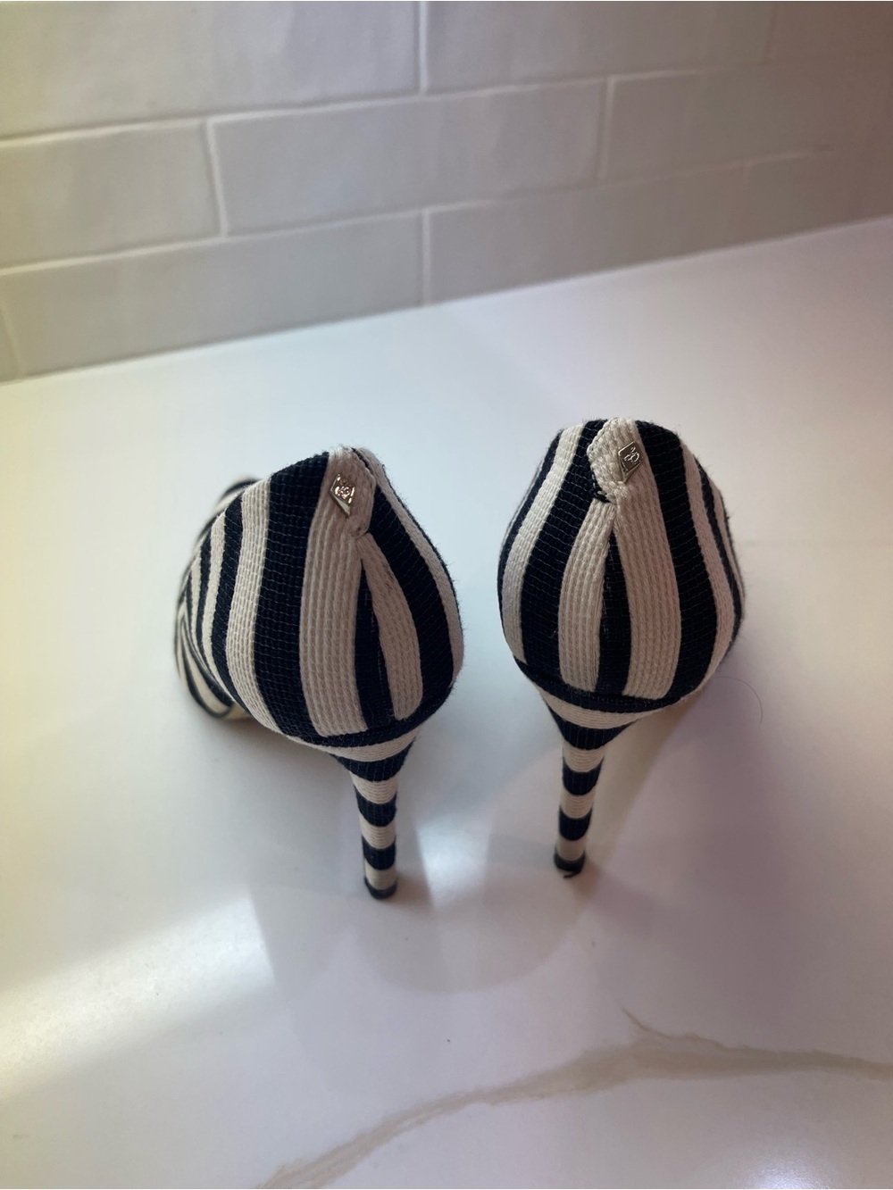 Sam Edelman Black and White Striped Pointed-Toe Pumps - Picture 3 of 3